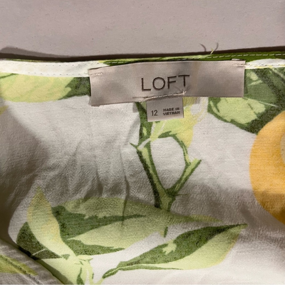 LOFT Lemon Print Mini Dress - Yellow and Green sz 12 - Picture 9 of 14